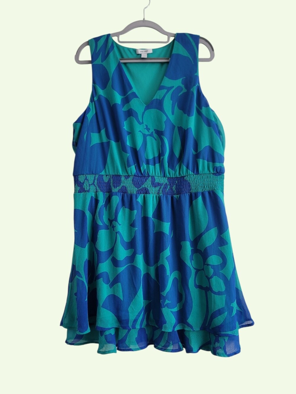 Nine West XXL Bright Floral Chiffon Party Summer Dress Vacation Teal Aqua